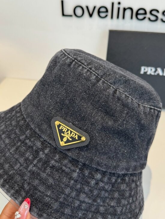 Prada Vintage Washed Denim Bucket Hat with Metal Triangle Logo main image 7